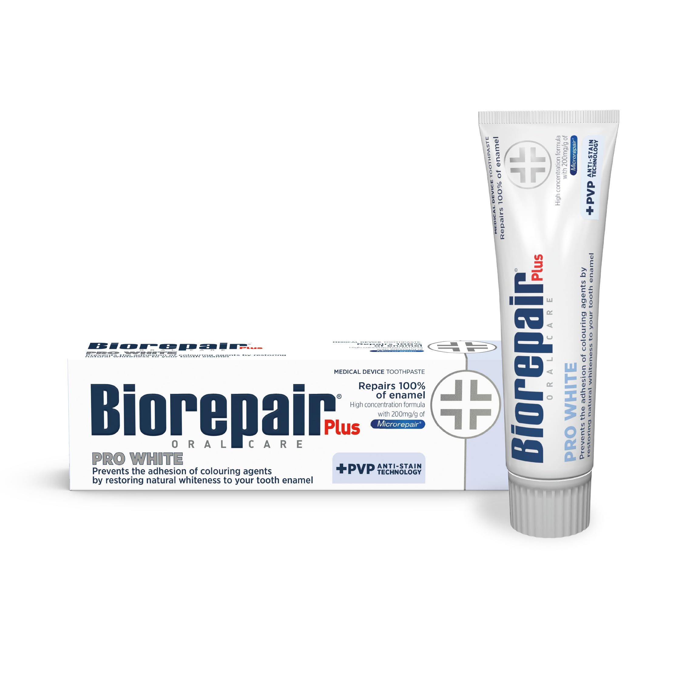 BiorepairPlus Pro White Toothpaste for Restoring Teeth Whiteness - 200mg/g microRepair Fluoride Free Hydroxyapatite Toothpaste – Prevents Tartar and restores Teeth Natural Whiteness (Pack of 1)