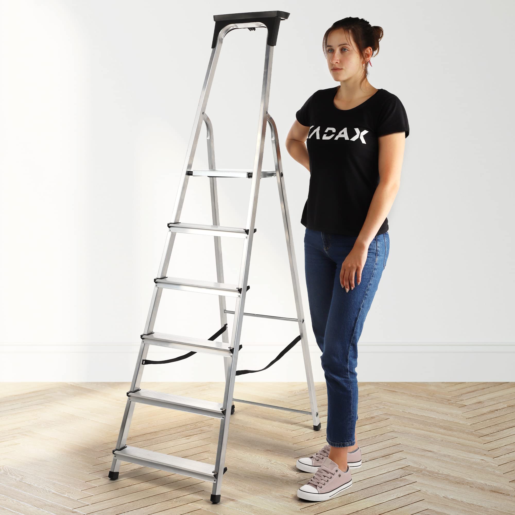 KADAX opklapbare houten ladder, steunladder tot 125 kg, 3-traps dubbele KADAX opklapbare houten ladder, steunladder tot 125 kg, 3-traps dubbele