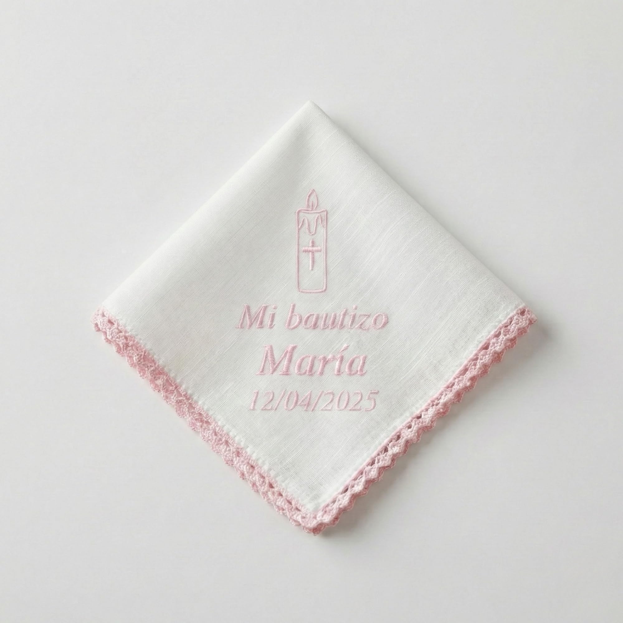 SticTag Pañuelo Bautizo Personalizado Bordado con Nombre y Fecha – Paño Bautismo de Lino y Algodón Natural – Pañuelo Bautizo Niño Niña – Regalo Bautizo Personalizado — view 7