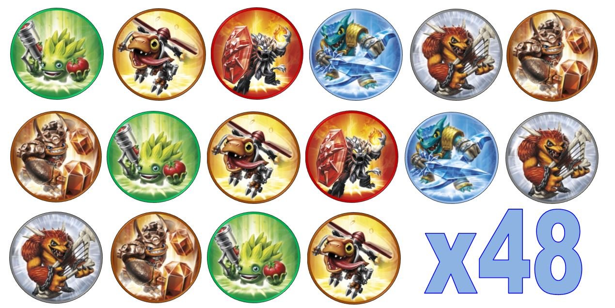 48 Skylander Inspired 3cm Mini Discs Edible Wafer Paper Disc Cupcake Toppers (NOT PRE CUT)