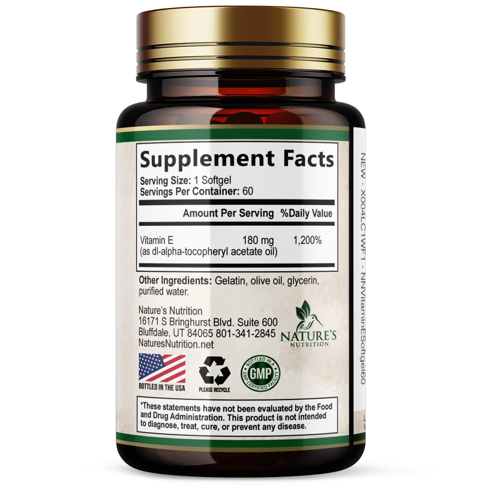 Vitamin E 180mg Per Serving - E Vitamins DL-Alpha, Antioxidant-Rich Dietary Supplement for Skin, Heart, and Immune Support, USA Bottled, Easily Absorbed, Non-GMO & Gluten Free - 60 Softgels — Amazon image 9