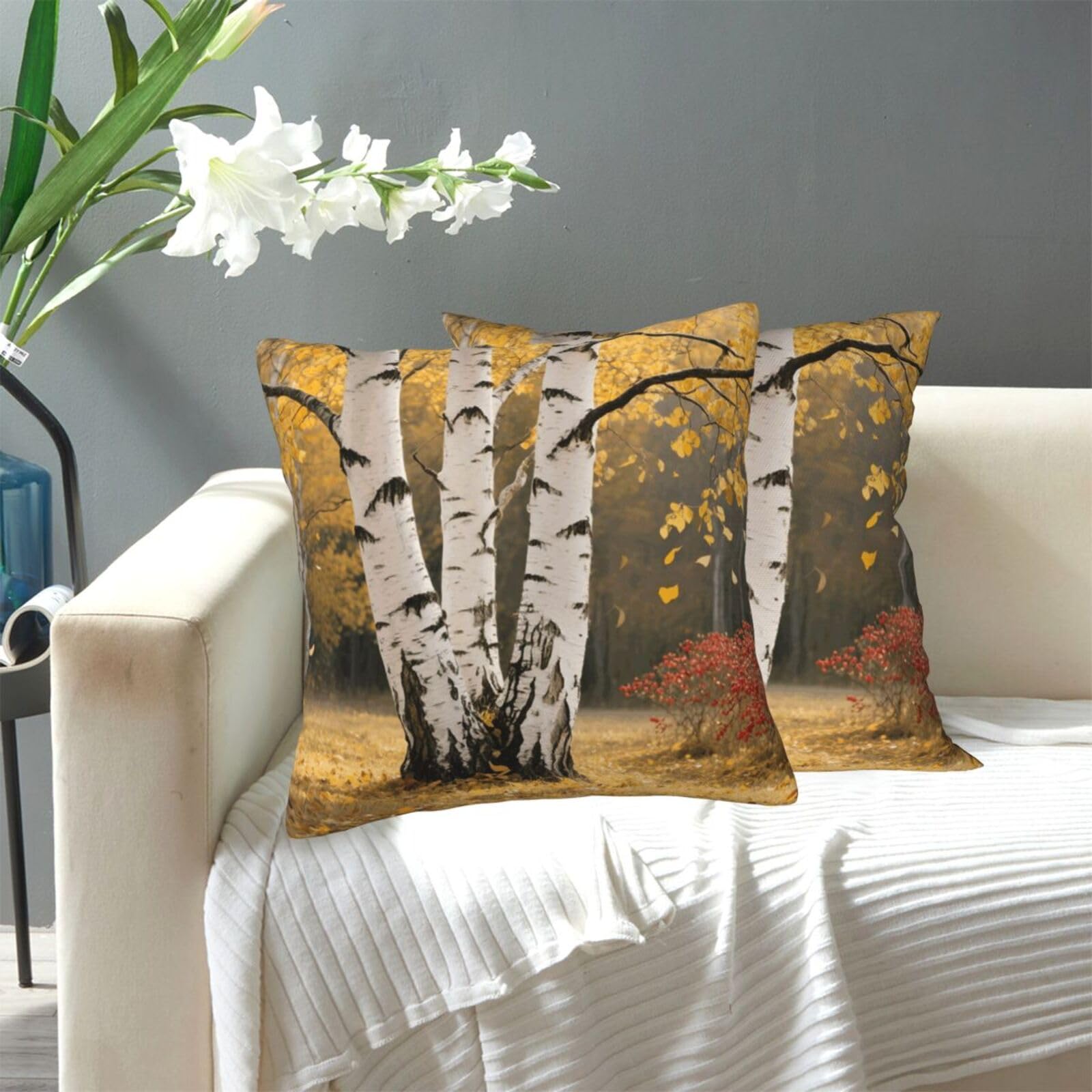 FekiLoot Decorative Throw Pillow Covers Modern Farmhouse Pillowcase Double Sided Cozy Cushion Cover for Sofa Couch Bed 20"X20" Birch Tree