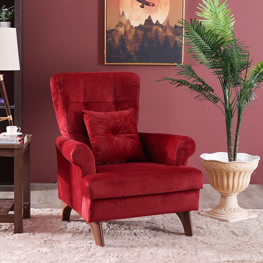 Danube HomePerla One Seater Fabric Sofa I Accent Chair I Molded Resin Leg 1 Seater Sofas I Modern Design Living Room Furniture Set (L 80 x W 77 x H 96 cm) - Red