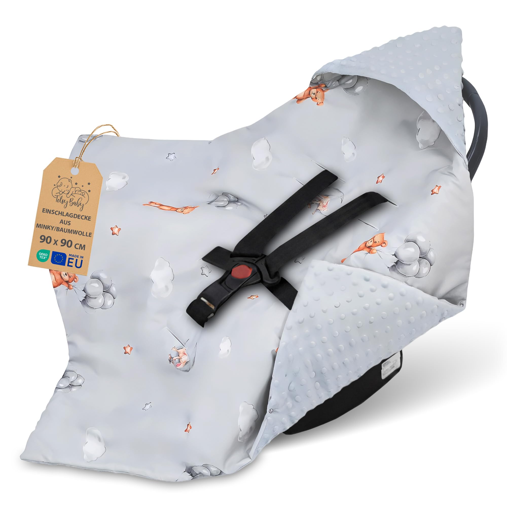 Einschlagdecke Babyschale Baby Decke 90x90 cm - Fußsack Blanket für Kinderwagen und Autositz Ganzjahres für Neugeborenen und Kleinkinder Einschlagsdecken für 3 und 5 Punkt Gurt Minky Oeko-Tex