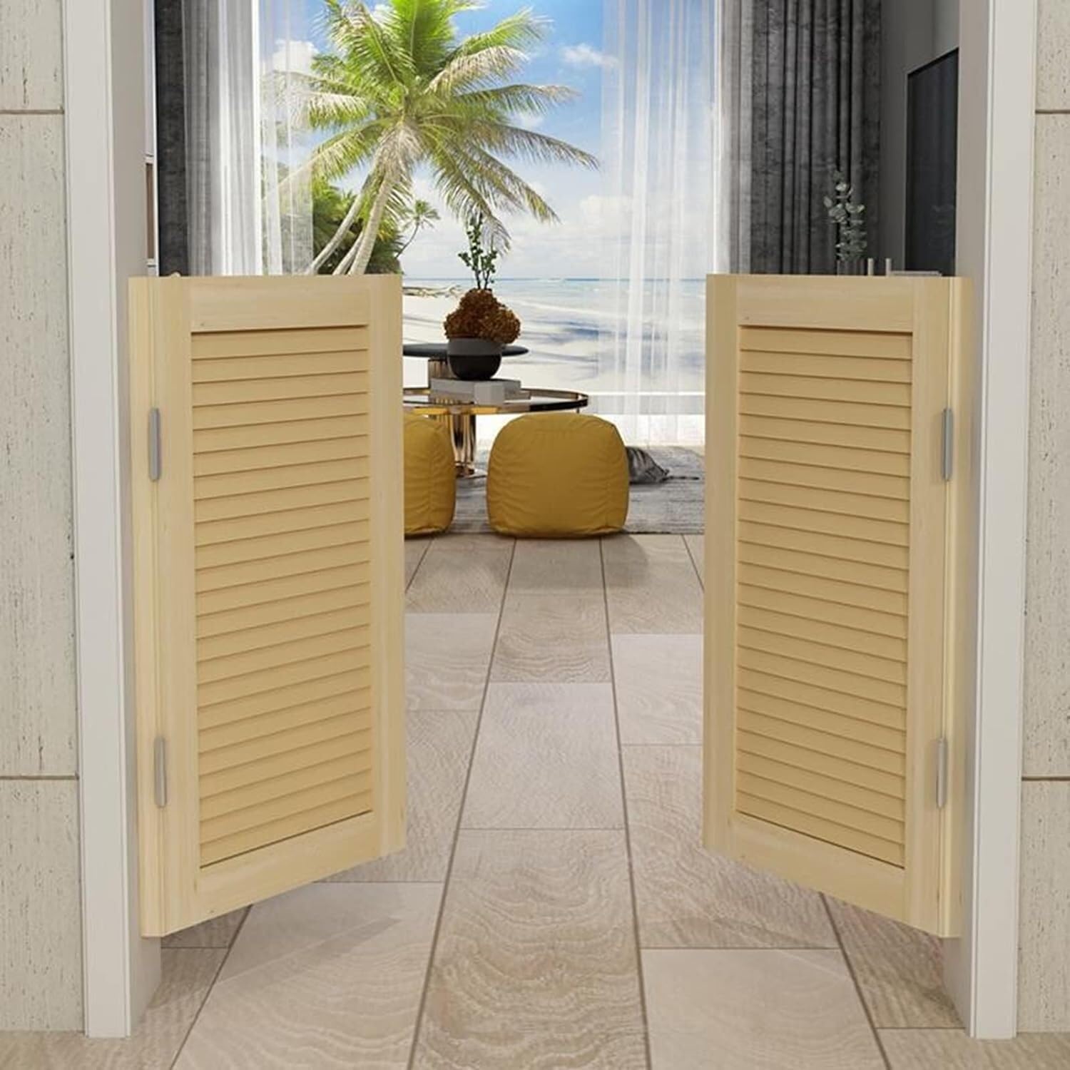 HHOZsafety Swinging Doors, Solid Wood Auto Close Cafe Saloon Door Louvered Doors with Gravity Pivot Hinges, Half Waist Door(70x90CM/27.5x35.4IN)