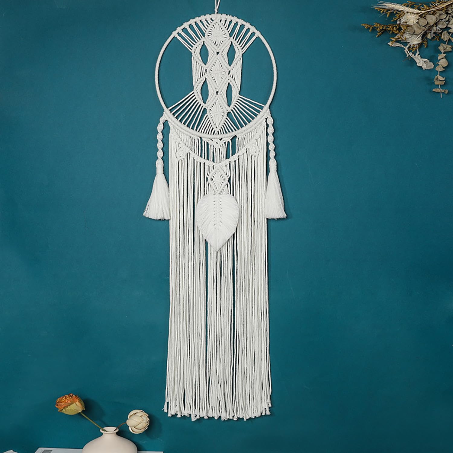 Atrapasueños Macramé para Dormitorio, Decoración De Pared Atrapasueños para Adultos, Colgante Bohemio Grande con Hojas Y Borlas Tejidas, Adorno Decoración Hogar, Regalo Artesanal, 30 * 100cm