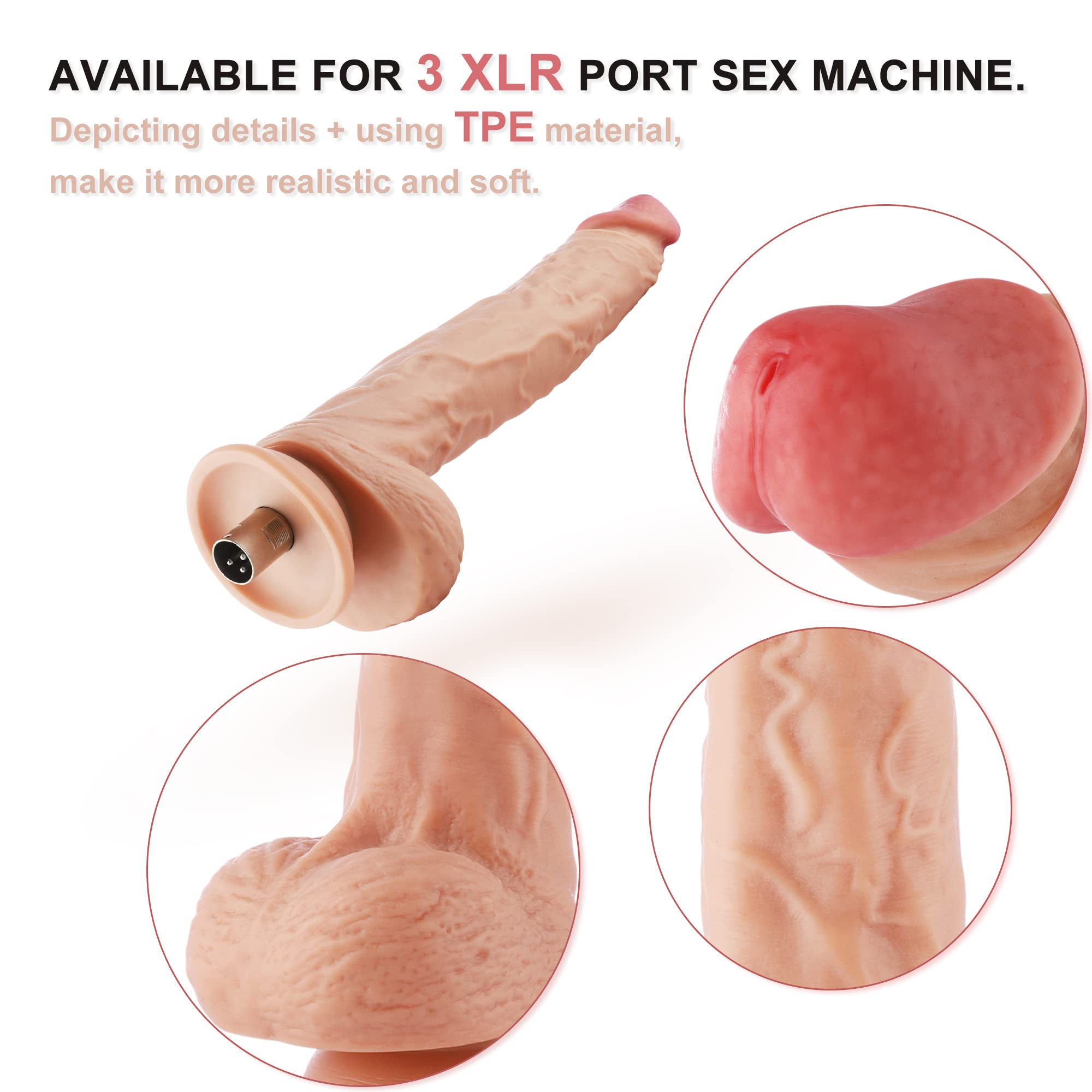 Accessori per macchine del sesso Giocattolo 3XLR Falli realistici, 3 connettori XLR Falli flessibili con sfere per macchine di spinta Accessori Falli realistici Giocattoli sensoriali per adulti