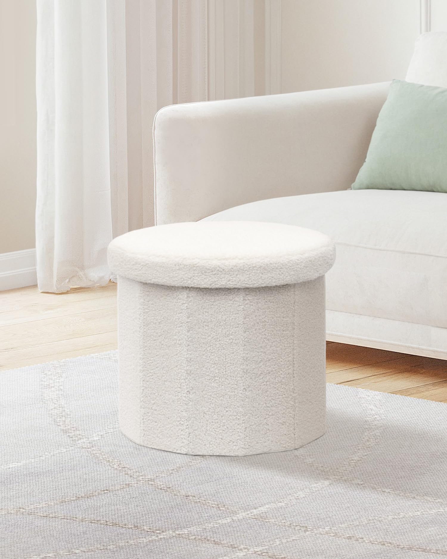Bonlife Sitzbank mit Stauraum, klappbare Sitztruhe, Aufbewahrungsbox, Fußbank,Liebe，für Schlafzimmer Wohnzimmer Flur，Weiß，38x38x38 cm