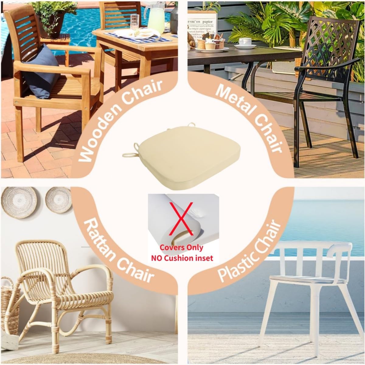 Outdoor Removable Replaceable Cushion Covers 17x16x2 Set of 4 for Patio Dining Chairs or Furniture,Non-Slip Rounded Corners on The Bottom,3 Years Anti-Fading (Foam Not Included)