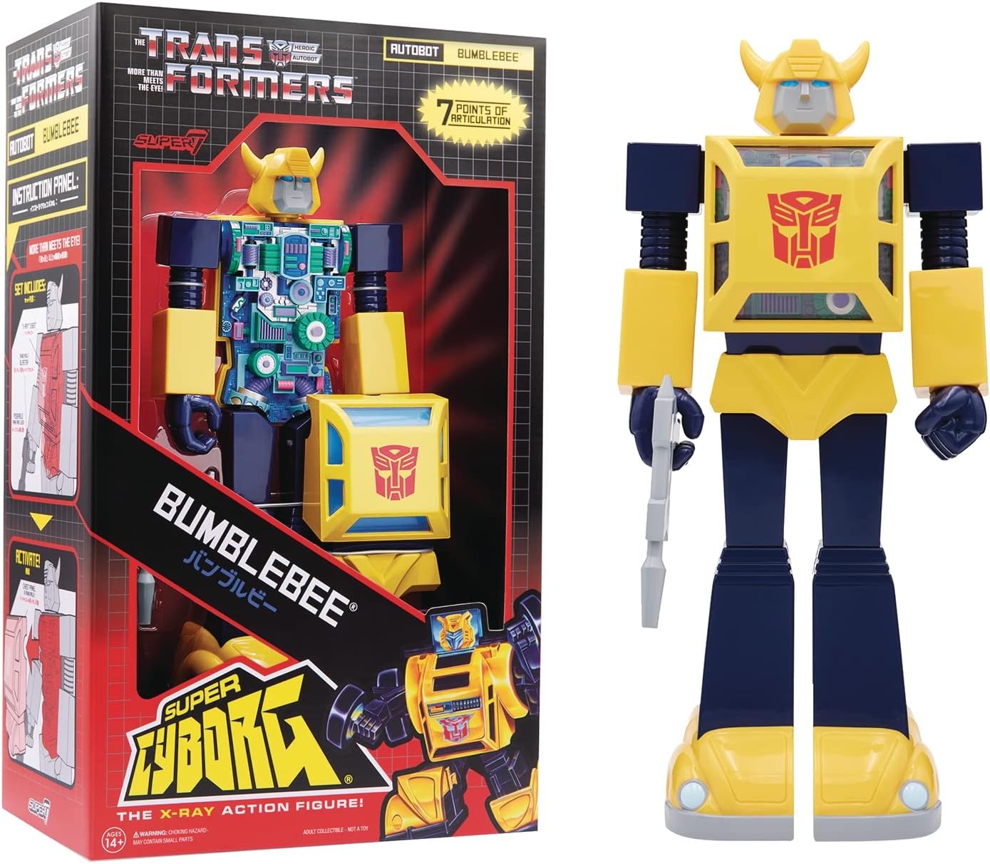 Super7 Super Cyborg Transformers Bumblebee (G1 Full Color) - 10" Transformers Action Figure with Accessory Classic Cartoon Collectibles and Retro Toys