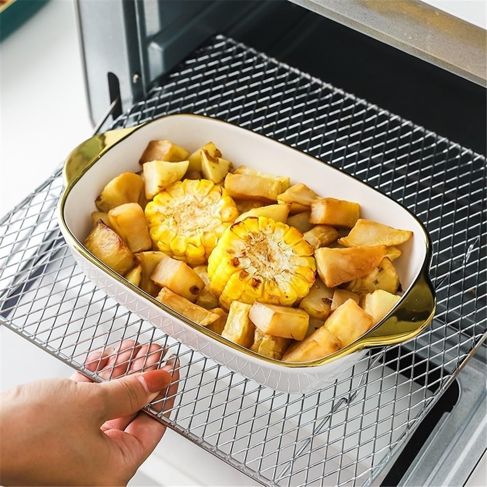Plato para Hornear Exquisita manija Doble for el hogar(Blanco)