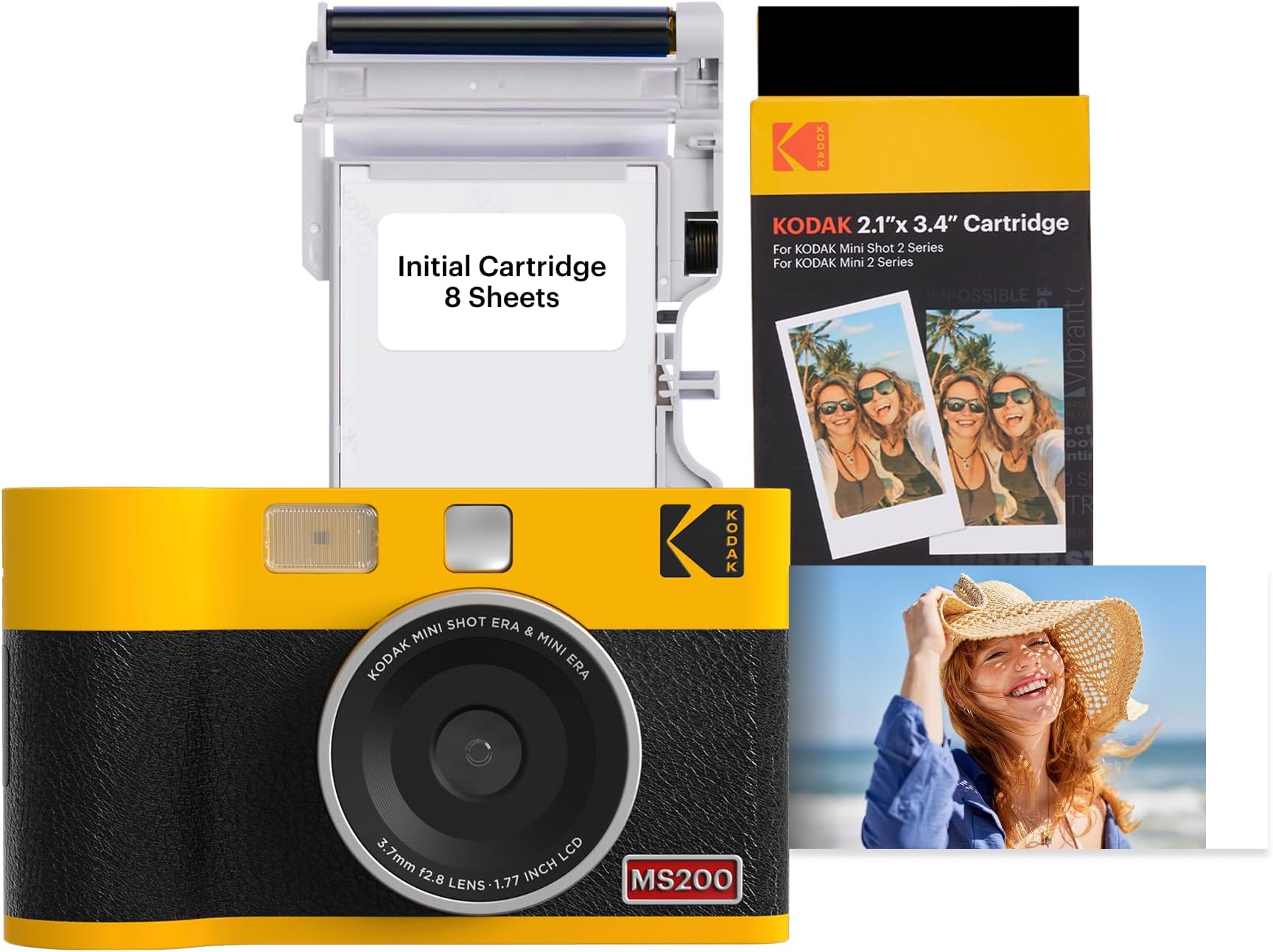 KODAK Mini Shot 2 ERA 2x3” Instant Digital Camera & Photo Printer, 38 Sheets, 2-in-1 Portable Print Camera, Bluetooth Smartphone Printer for iPhone & Android, 4PASS Dye Sublimation, Yellow