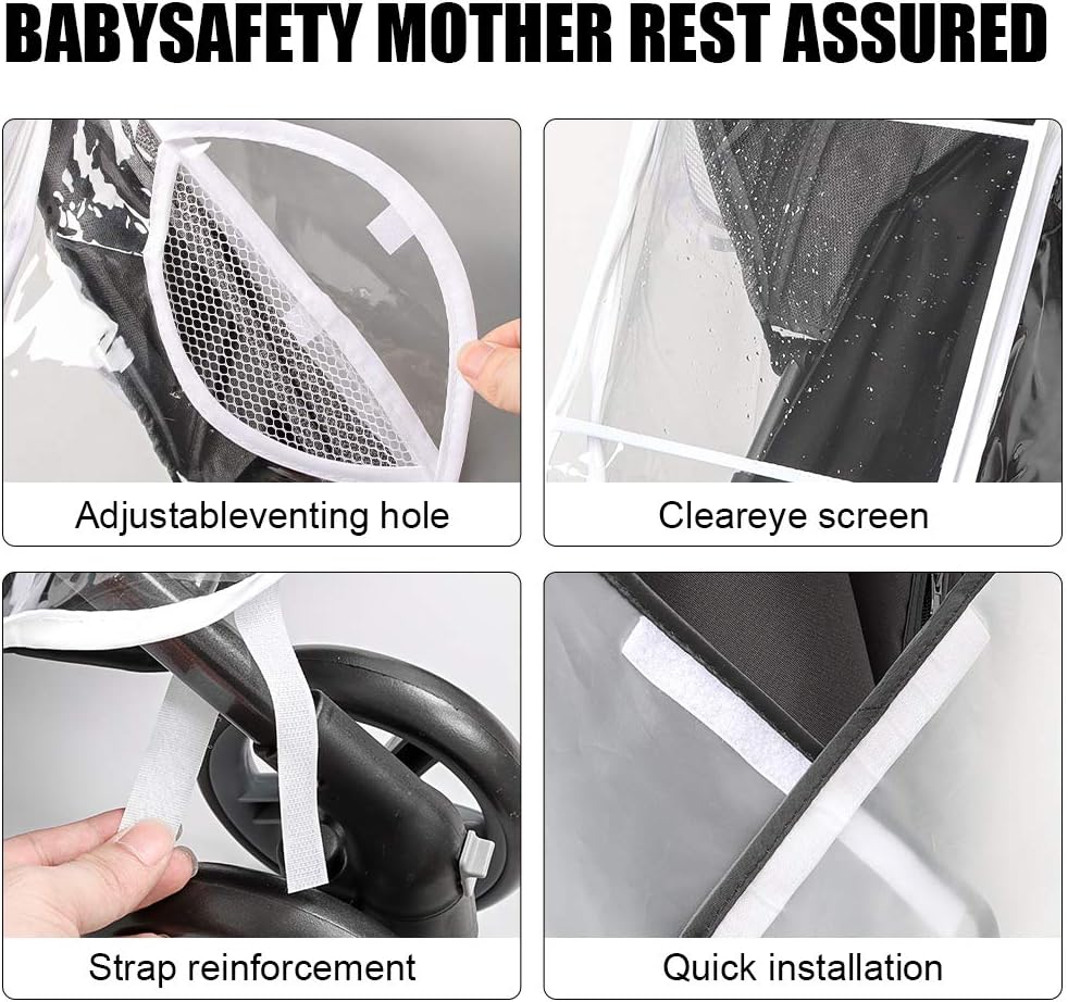 Upgraded Universal Stroller Rain Cover, Double Door Design & Large Storage Baby Stroller Weather Shield, Waterproof Stroller Cover, Food Grade EVA, Eye Protect (White) : Baby