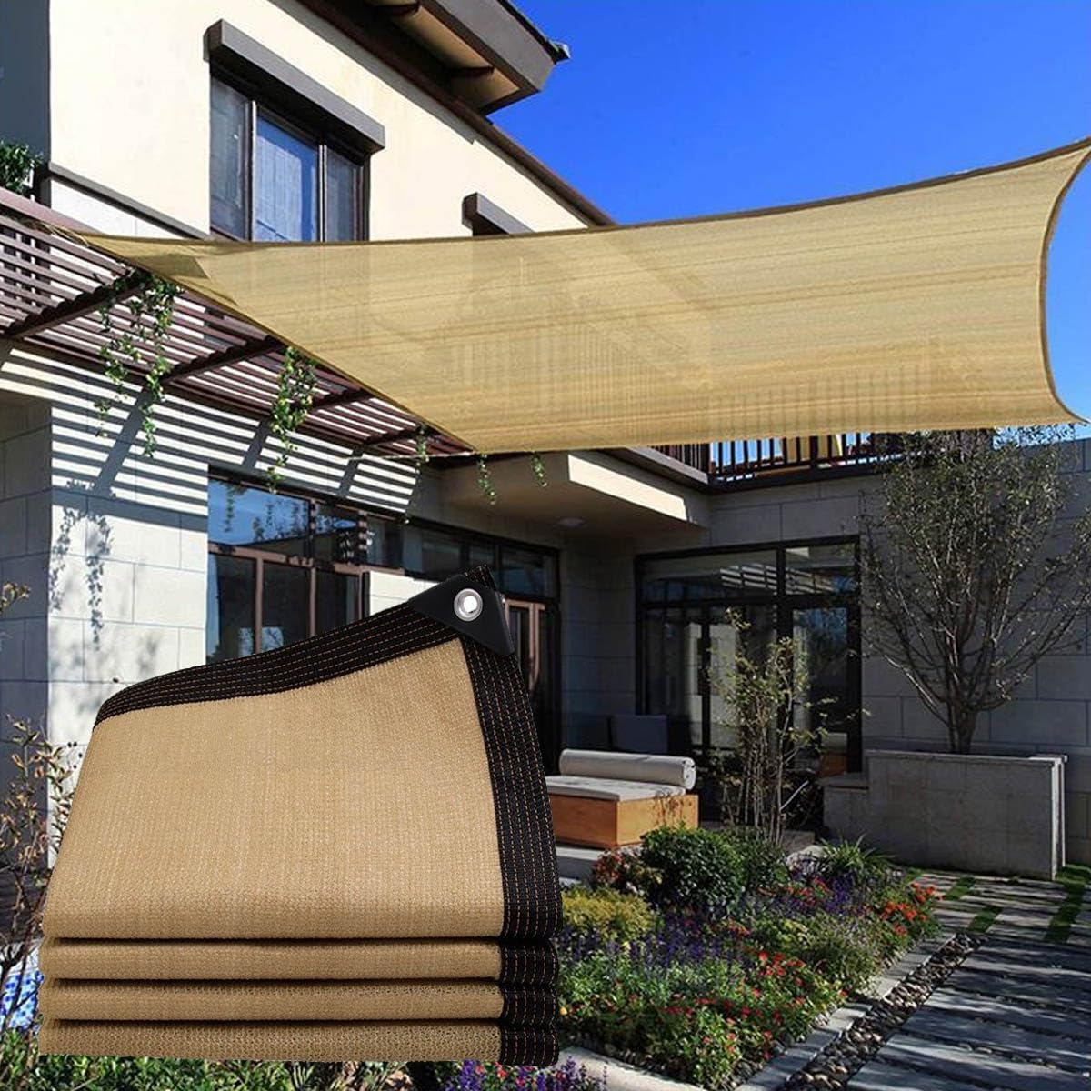 Voile d'ombrage respirant et filet de protection solaire pour terrasse