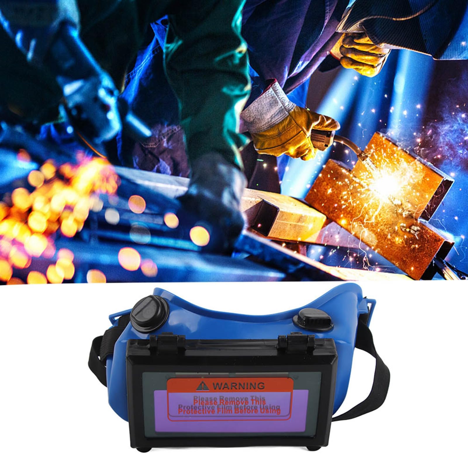 Yuecoom Welding Goggles Solar Powered Auto Darkening Welding Goggles for Construction Sites Electric Welding (Blue) - Image 2