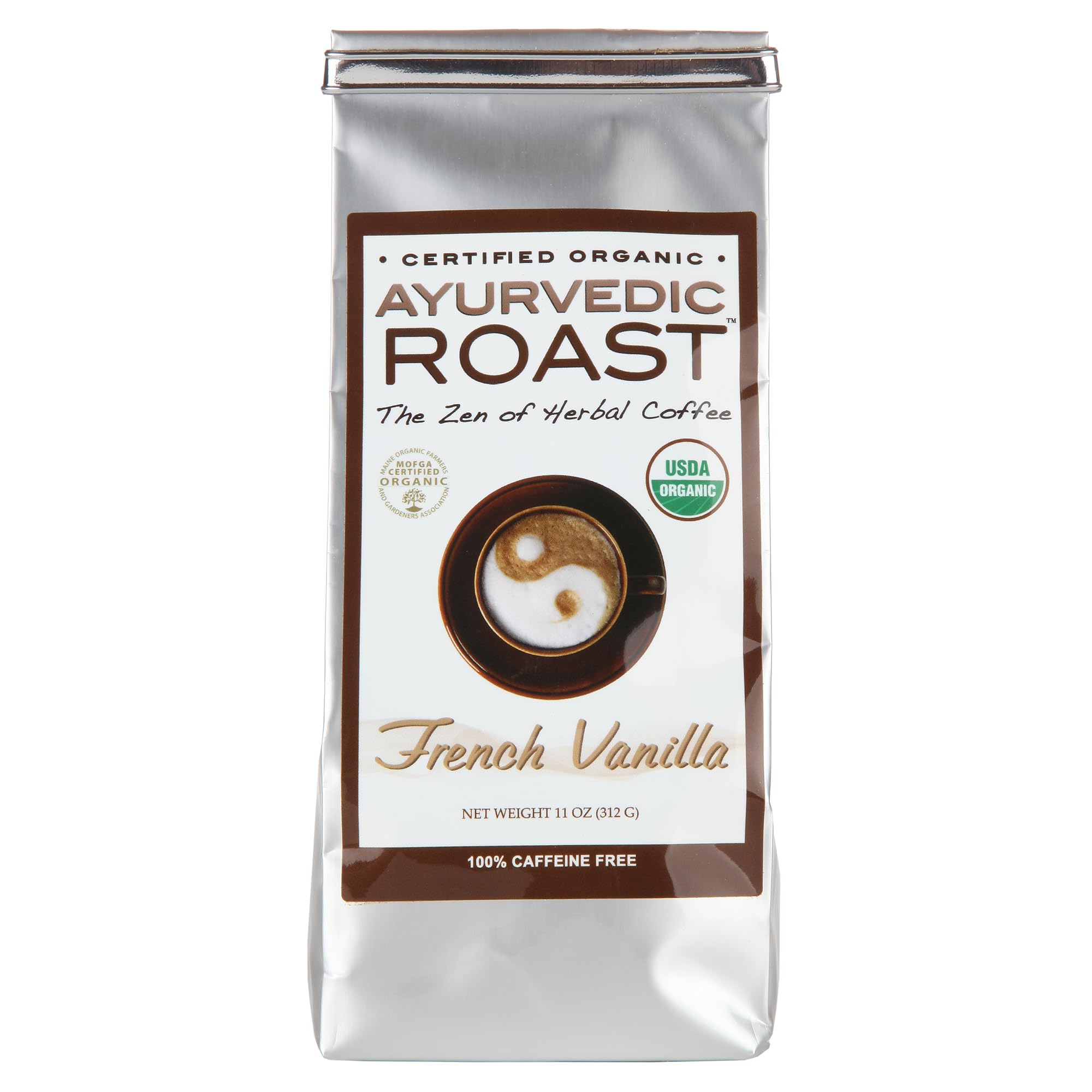 Ayurvedic Roast - French Vanilla, Organic Coffee Substitute Caffeine Free Antioxidant Adaptogenic Non Acidic Grain Coffee Chicory Ashwagandha 11 oz.