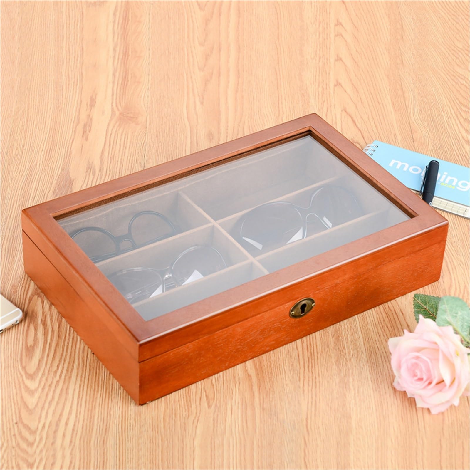Organizador para Gafas De Sol Organizador de Gafas de Sol de Madera for Mujer y Hombre, Estuche de exposición for Gafas de Sol, Caja de Soporte for Almacenamiento con 6 Ranuras