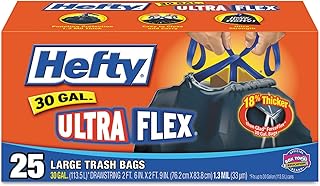 Hefty E80627 30 Gallon Large Ultra Flex Drawstring Multipurpose Bags 25 Count