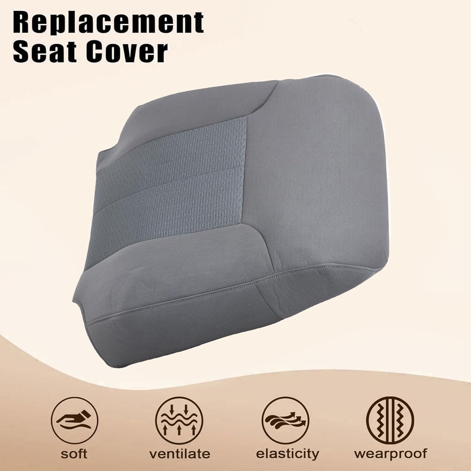 Driver Side Top Lean Back Replacement Seat Cover Colth Steel Gray（#MS US or CS） Compatible with Ford F150 XLT Single Cab Crew Cab 4X4 2WD 2011 2012 2013 2014