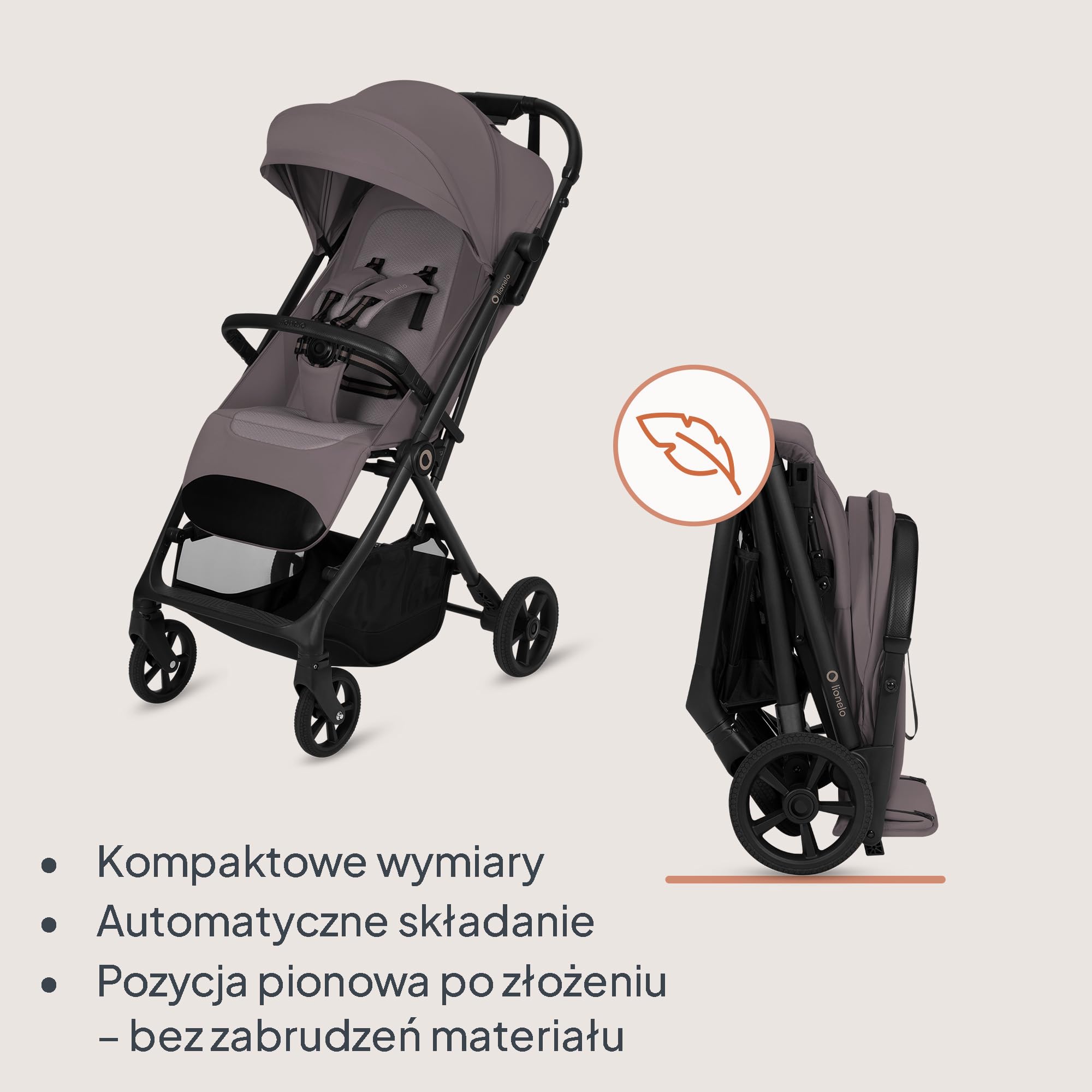 Lionelo Tansi wózek podróżny do 22 kg, 6 miesięcy – 4 lata, kompaktowy, składany jedną ręką, kółka GravelTech, pozycja leżenia 92 cm, osłona z ochroną UPF50+, wodoszczelny, kosz do 3 kg