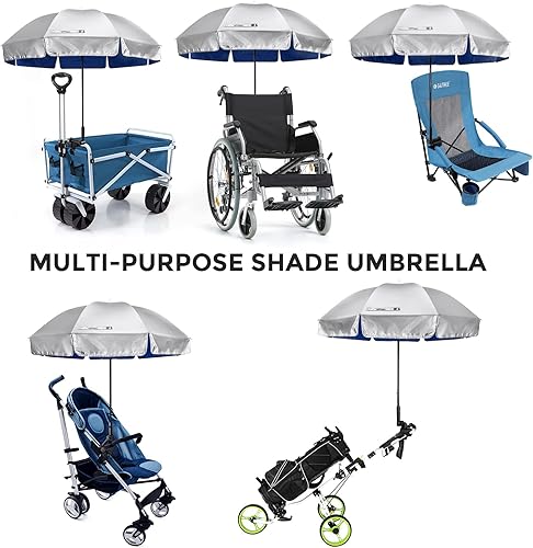 Miniatura 6 de Prospo Sombrilla para silla de playa con abrazadera ajustable universal, protección UV, sombrilla para exteriores, cochecitos, sillas de ruedas,