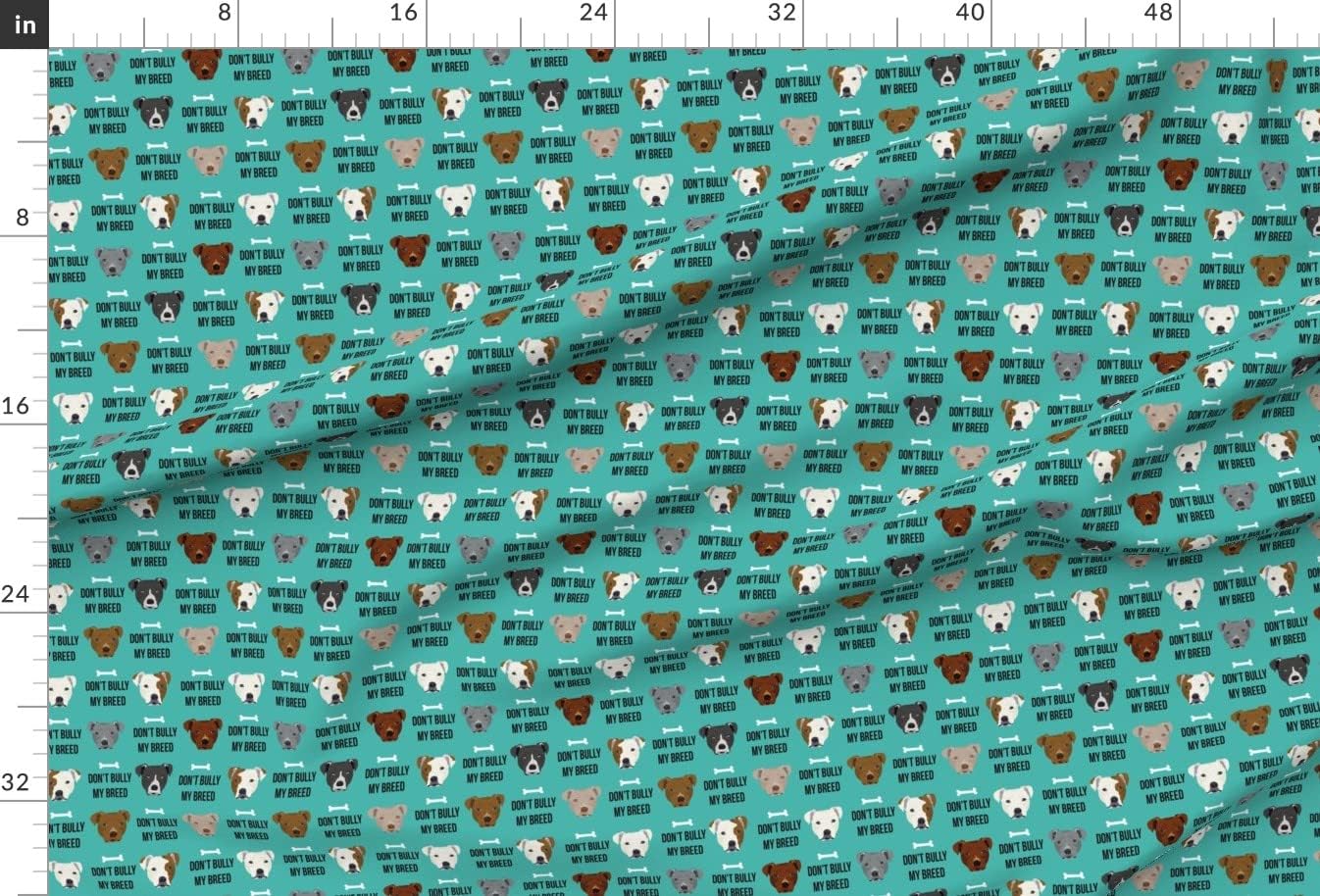 Spoonflower Fabric - Terrier Bully Dog Breed Teal Pitbull Dogs Pet Portrait Printed on Chiffon Fabric by The Yard - Sewing Fashion Apparel Dresses Home Decor