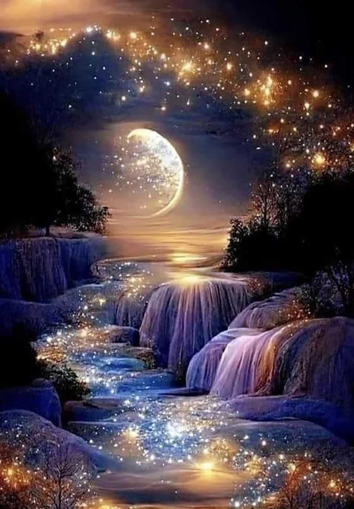 Diamond Painting, Diamond Art Painting Kits for Adults, 5D Moon Landscape Diamond Painting Kits, Full Round Drill Diamonds Dots Gem Art Kits, Home Wall Decor Art DIY Crafts Kits (Without Frame)