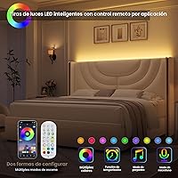 Vista 4 de HITHOS - Base de cama LED tapizada con 2 cajones de almacenamiento, cama de plataforma de terciopelo con cabecera con alas laterales, listones