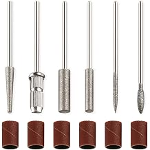 12pcs Professional 3/32" Nail Drill Bit and Sanding Band Set Stainless Steel Manicure & Pedicure Tools for Beginners and Salons