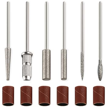 12pcs Professional 3/32" Nail Drill Bit and Sanding Band Set Stainless Steel Manicure & Pedicure Tools for Beginners and Salons