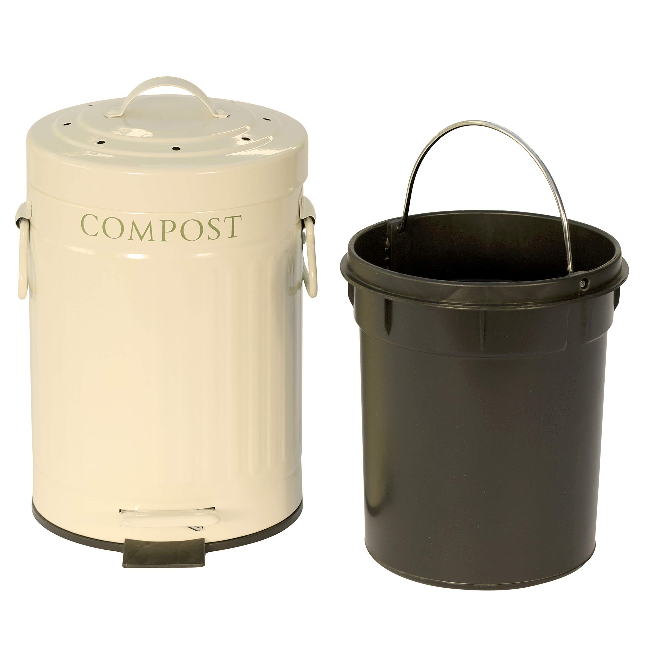 KitchenCraft Mini Pattumiera a Pedale per Rifiuti Organici da Cucina, in Metallo, Capacità 3 Litri, Colore Crema