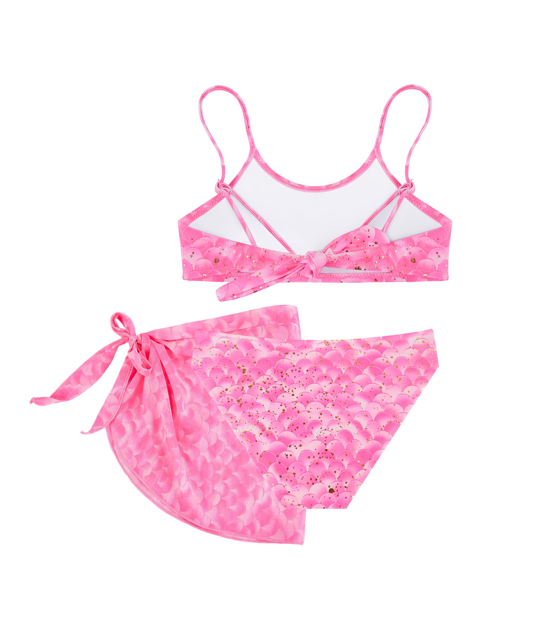 Conjunto Bikini Niña 3 Piezas con Falda Sarong, Bañador Dos Piezas con Tirantes Ajustables, Ropa de Playa y Piscina para Niñas de 4–12 Años