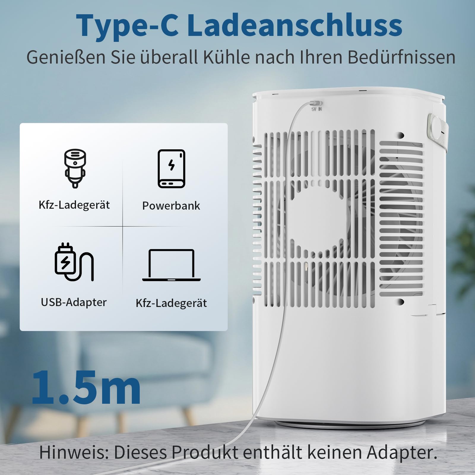 Mobile Klimaanlage, 120° Oszillation klimaanlage mobil, USB 4 in 1 klimaanlage ohne abluftschlauch mit 2/4 H Timer, 3 Geschwindigkeiten & 3 Nebelmodi, 7 Farben Mini Klimaanlage für Hause, Büro