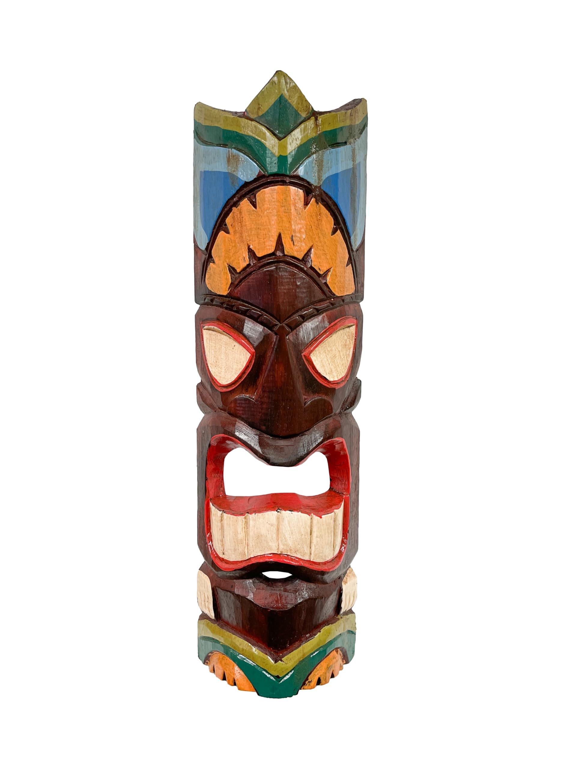 My Family House Tiki Mask Wall Hanging - Multicoloured Hand Carved Albesia Wood Decoration Tiki Bar Hawaiian Garden Hand Painted Tropical