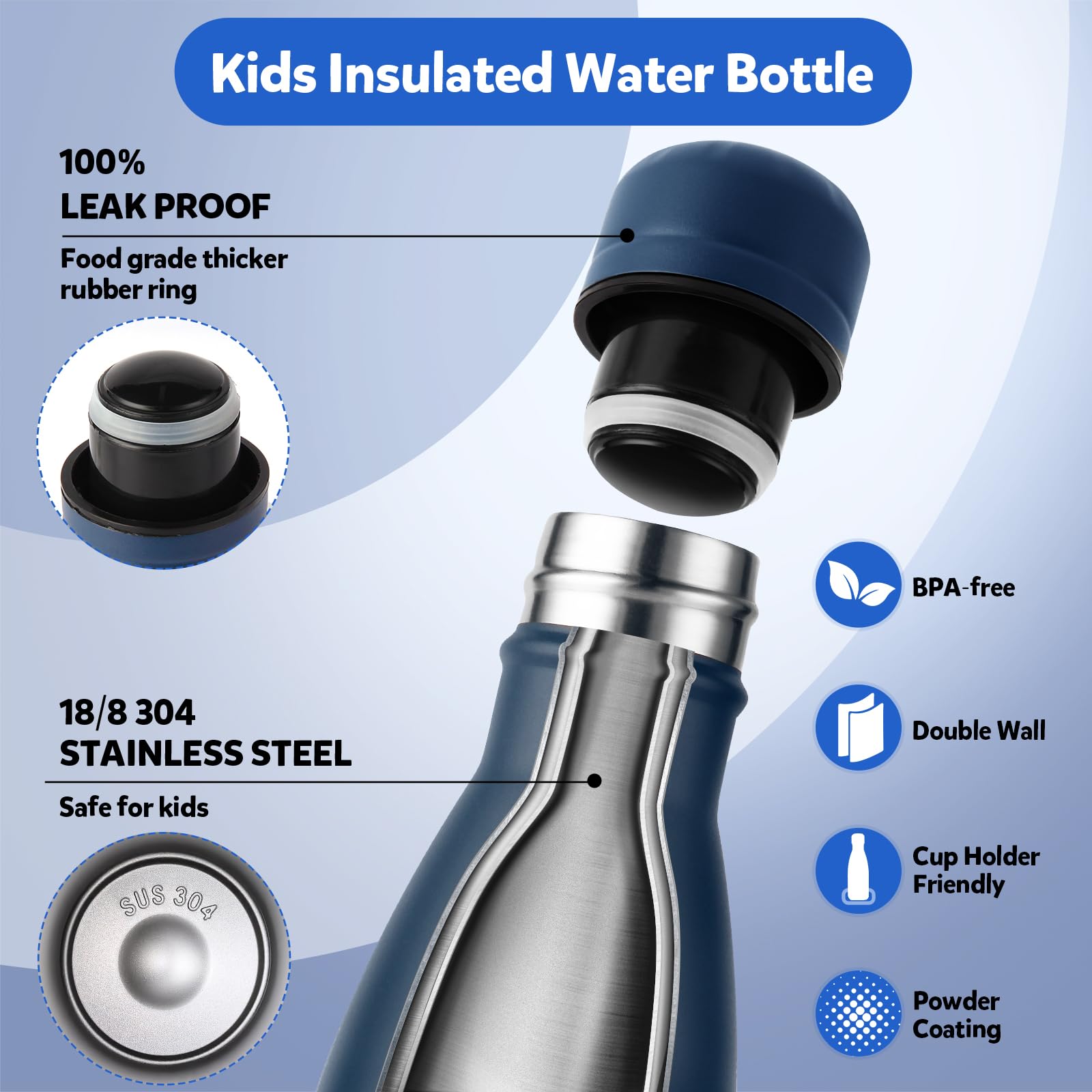 Volhoply 350ml/12oz Small Water Bottle Stainless Steel, BPA Free Insulated Water Bottles, Double Wall Cola Shape Flask - Image 4