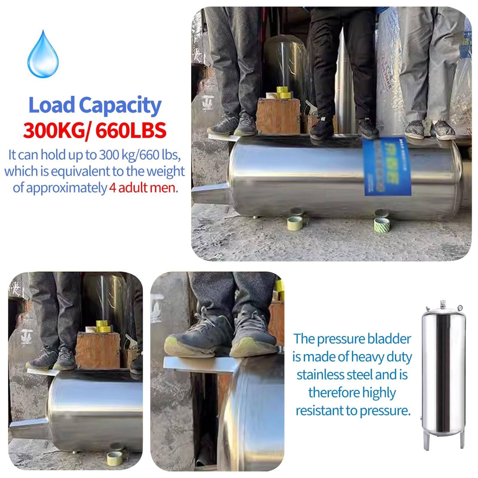 Tanque de presión de agua de acero inoxidable para presurización de agua del grifo, diseño sin torre para bombas de pozo, duradero y resistente a la corrosión