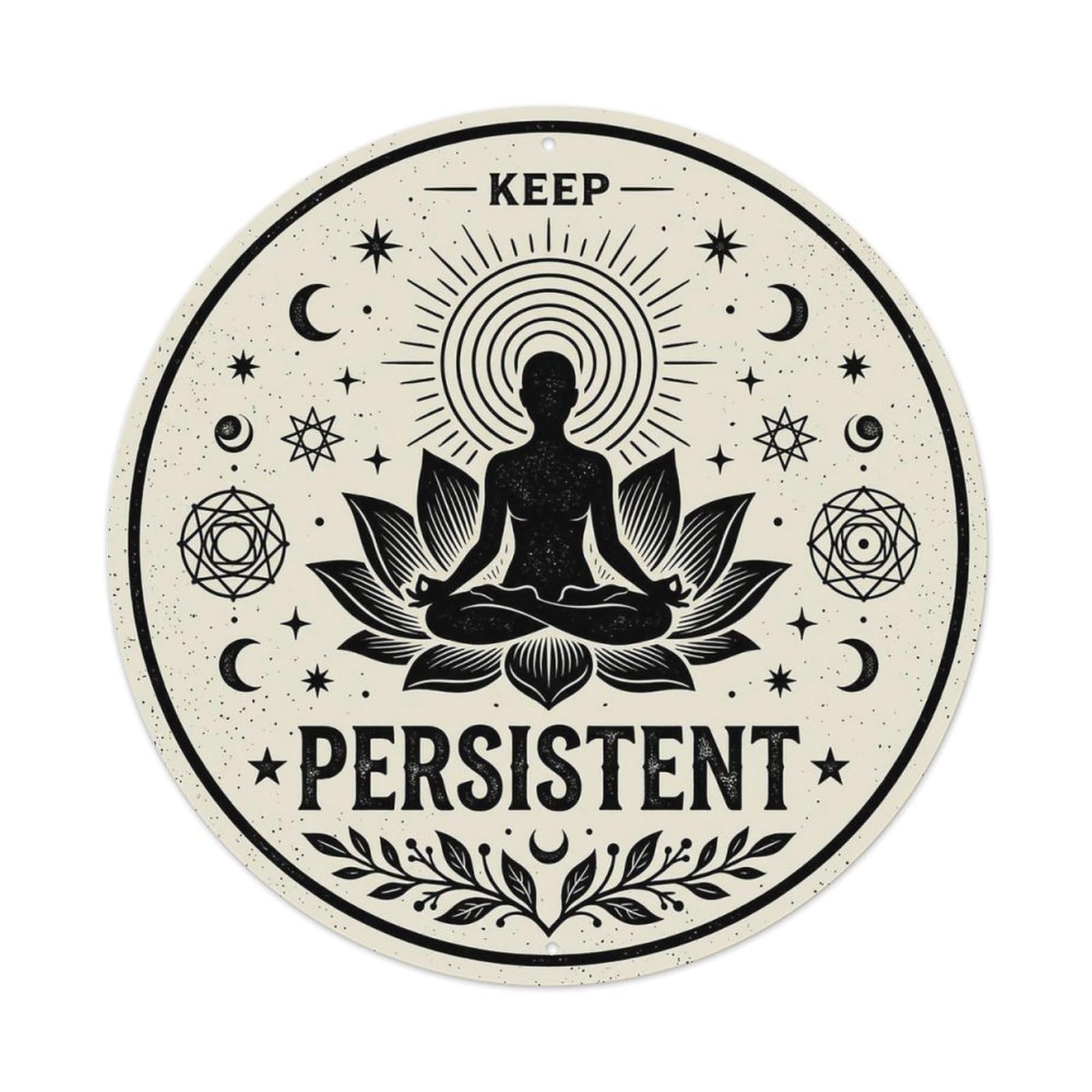 Zen Flower Meditation Den Persistent Vintage Metal Tin Sign Plaque Wall Decor for Cafe, Club Bar, Office, Garden Metal Poster 8x8Inch