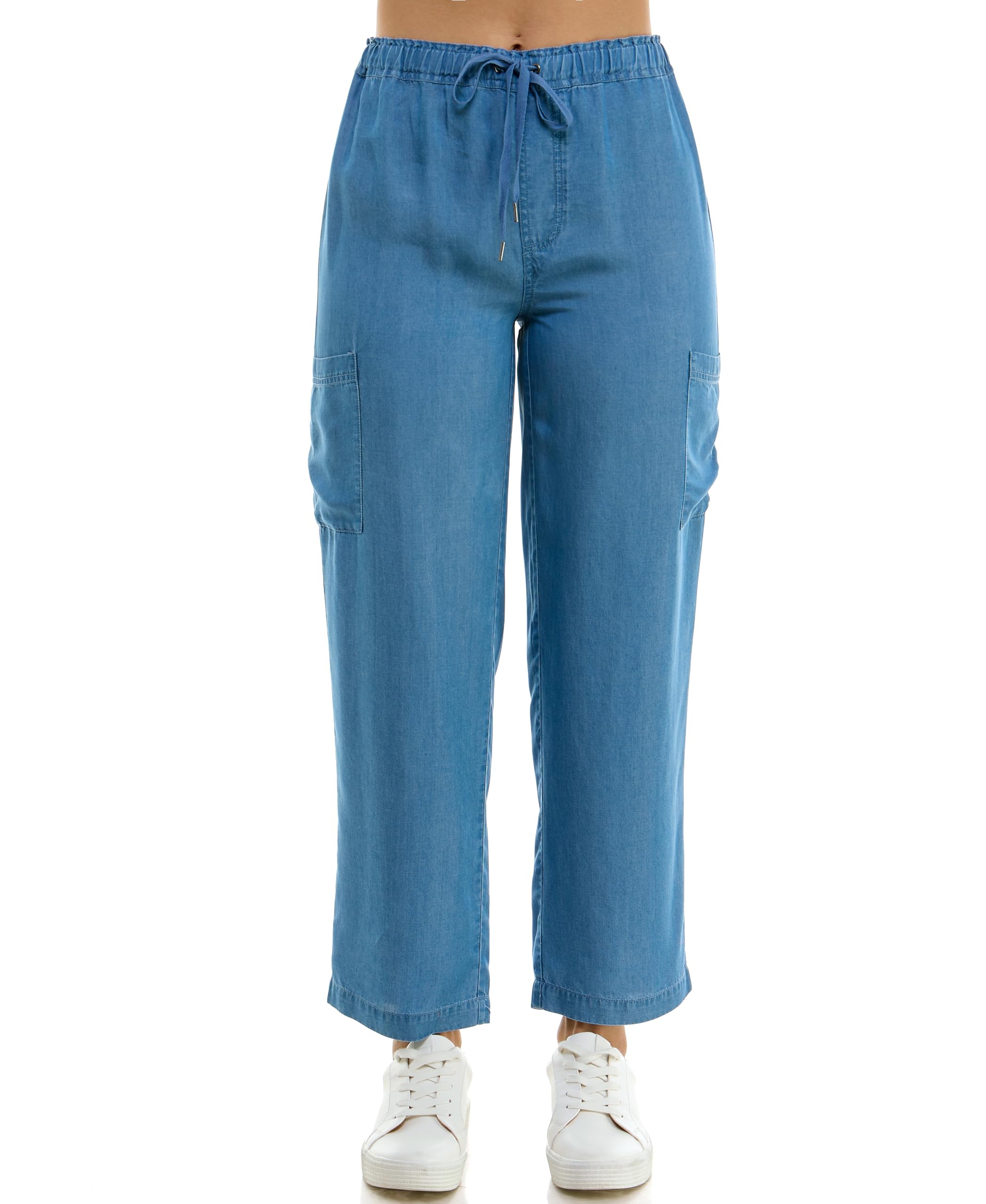 Zac Rachel Womens Tencel Ankle Length Pant with Elastic Wasitband Self Adjustible Belt and Functional Side Cargo Pockets