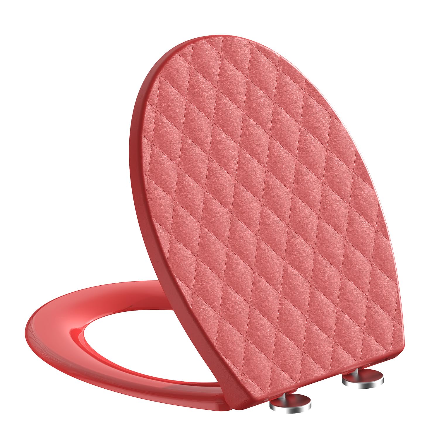 SREWOHS PRO Soft Close Round Toilet Seat, Red Quick Release O Shape Toilet Seat with Lift Handle, Two-Button Removal, 3D Diamond Pattern PP Toilet Seat, Easy Clean Slow Close Toilet Seats