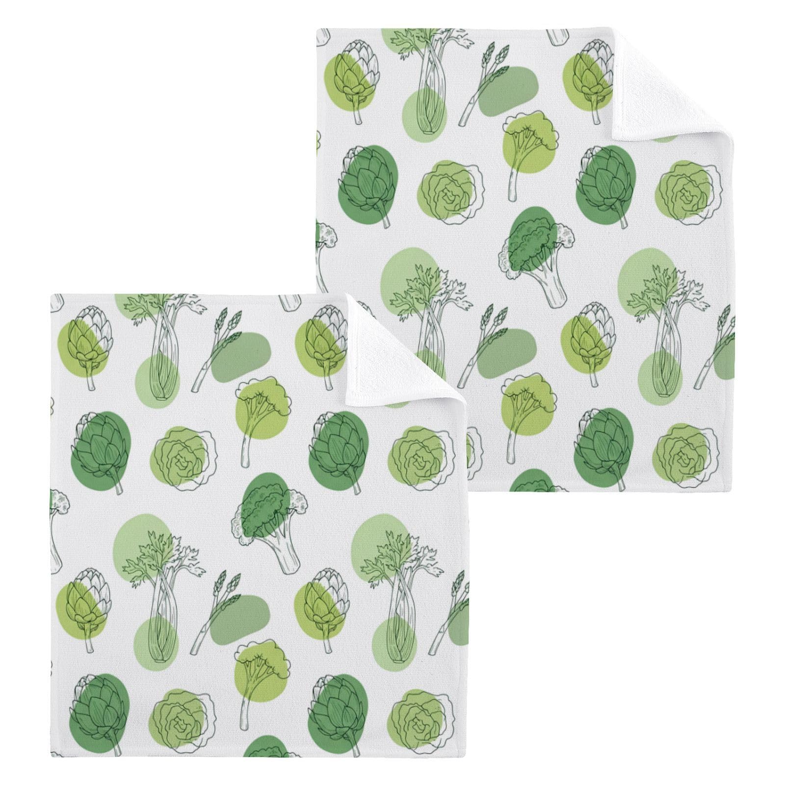 BOESI Sketch Veggie 12x12in Cotton Washcloth,Soft Absorbent Face Towel