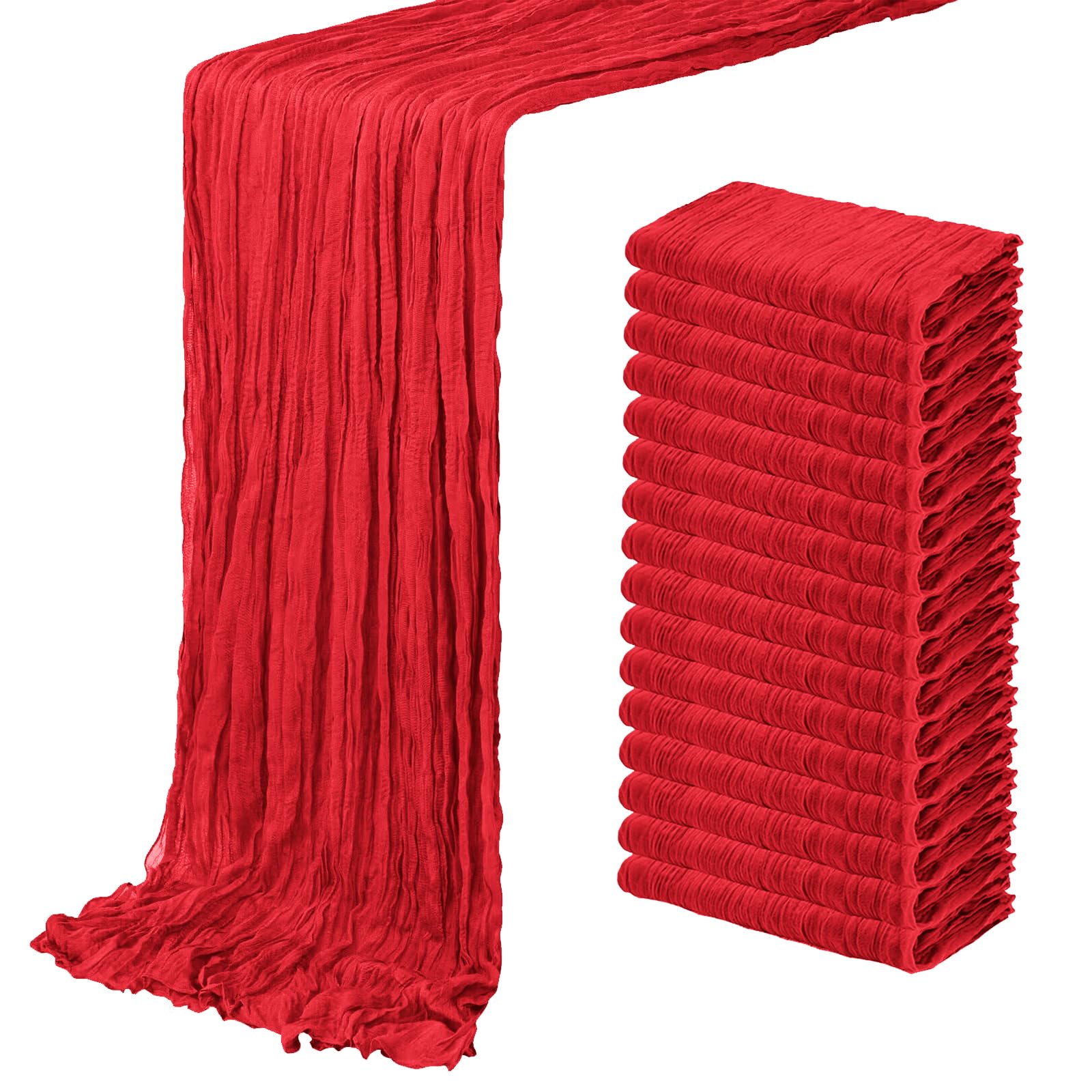 Photo 1 of 16 Pack Red Cheesecloth Table Runner 20 x 120 inch Gauze Table Runners 10 FT Long,Semi Sheer Boho Cheese Cloth Fabric Table Runner Bulk for Party,Wedding,Baby Shower,Bridal Shower Decoration