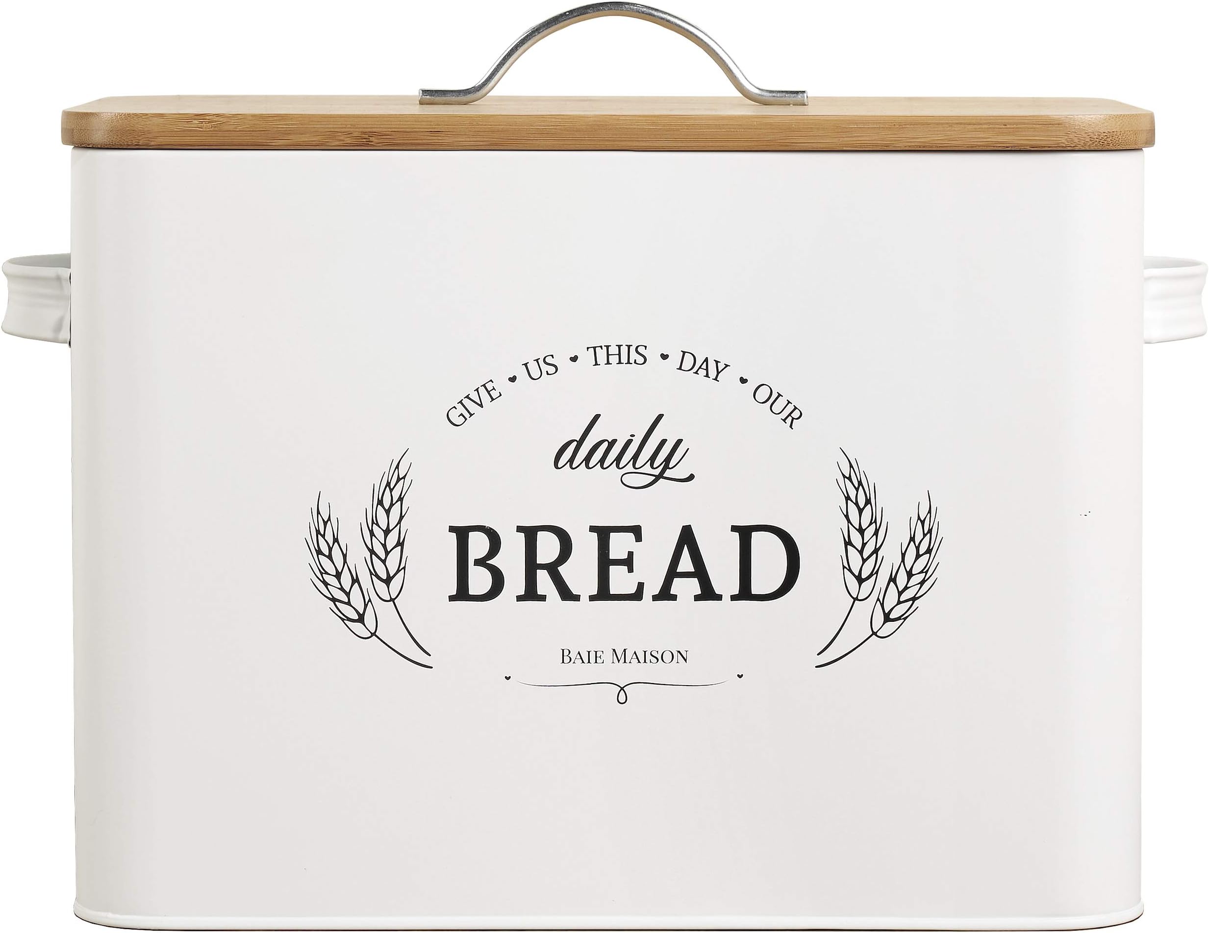 Baie Maison Extra Large White Farmhouse Bread Box for Kitchen Countertop - Breadbox Holder Fits 2+ Loaves - Bread Storage Container Bin - Rustic Bread Keeper Vintage Metal Kitchen Decor for Counter
