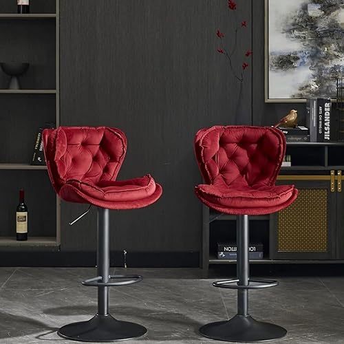 Miniatura 18 de SZLIZCCC Taburete de bar moderno giratorio de altura de pub, silla de comedor alta con asiento de terciopelo, respaldo, taburete hidráulico sin