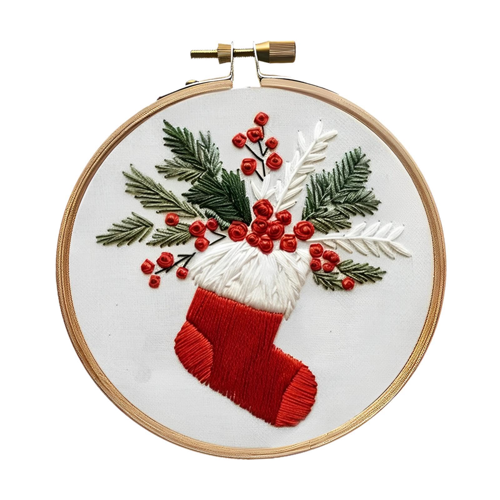 KBOLAE Christmas Embroidery Starter Kit Decorative Painting Cross Stitch for Adults Stocking, 20cm