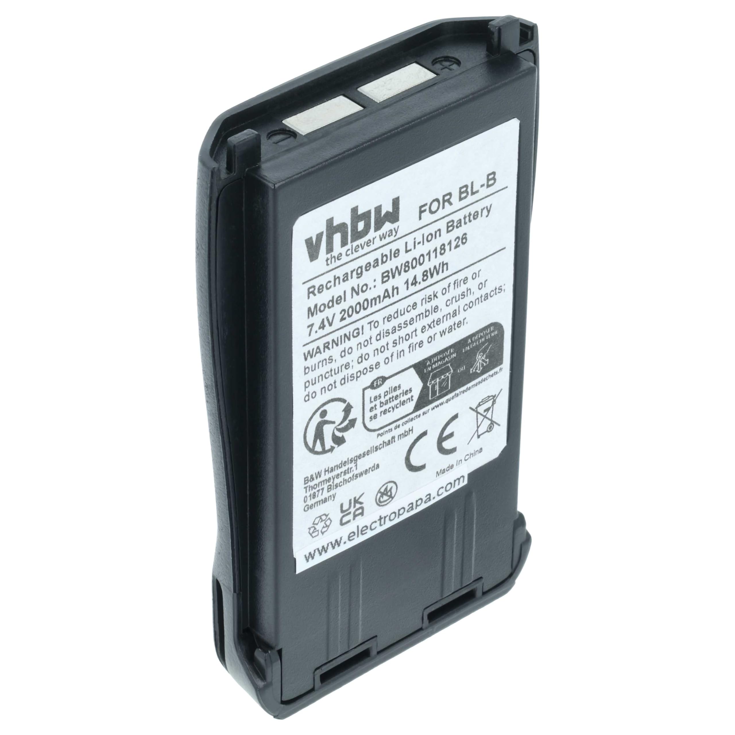vhbw Batterie Compatible avec Baofeng UV-B6, UV-B5 Radio Talkie-walkie (2000mAh, 7,4V, Li-ION)