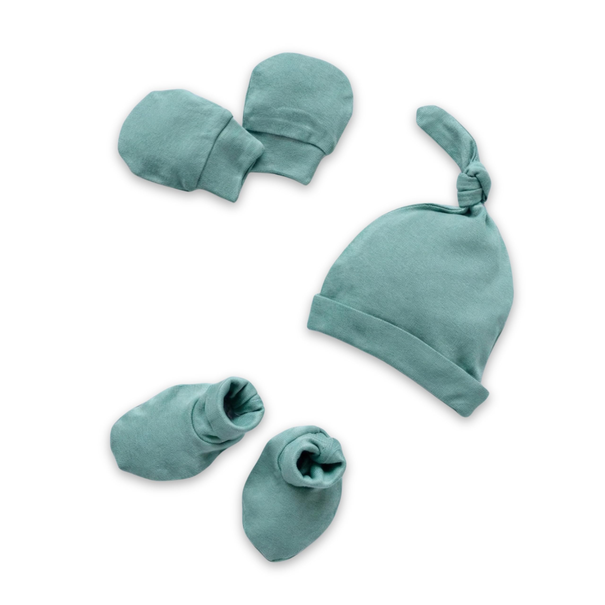 Premium Bamboo Muslin Baby Set - Ultra-Soft Newborn Essentials Including Cap, Mittens, and Socks for Ultimate Comfort and Breathability | 0-3 months | Green-image-46