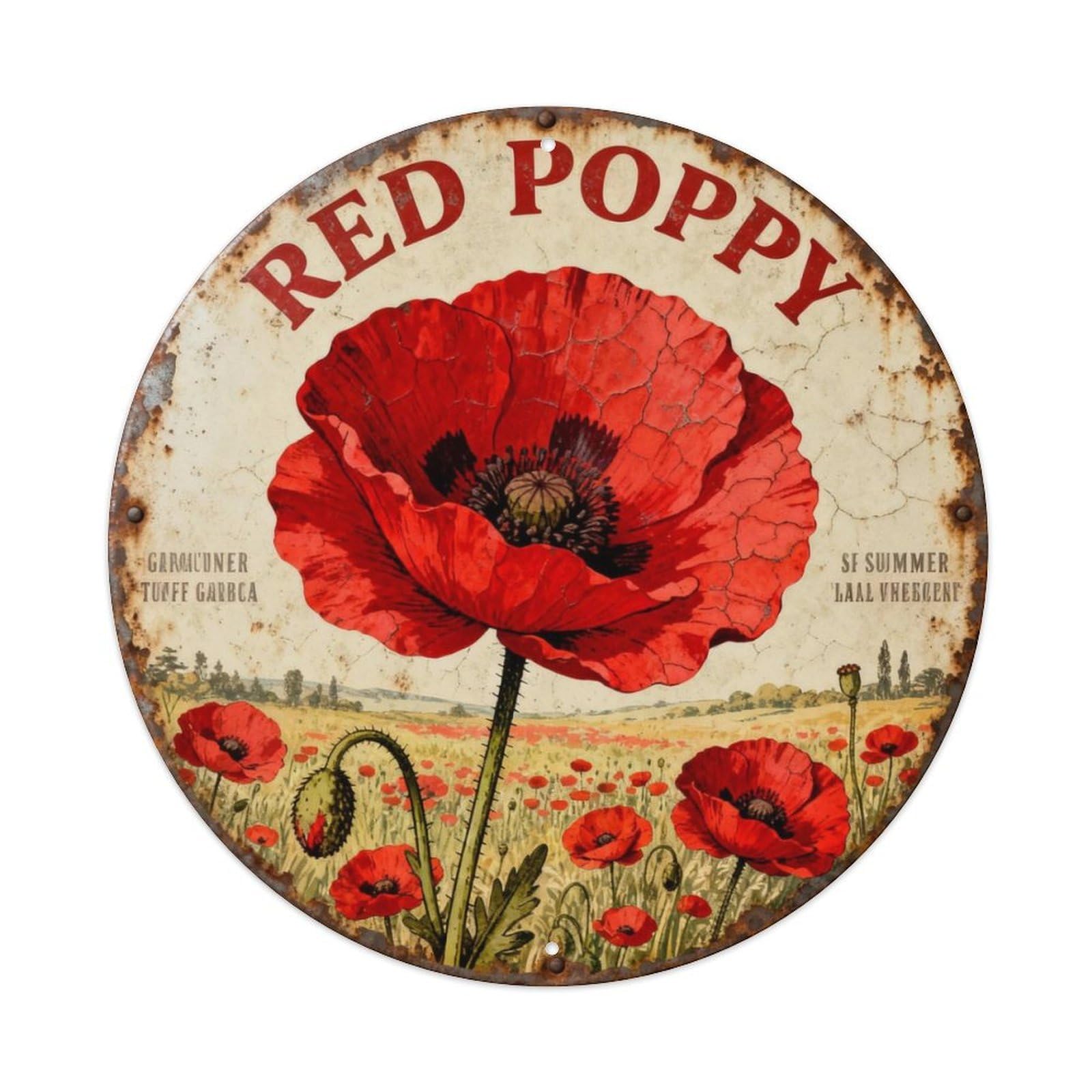 RED POPPY Metal Tin Sign Plaque