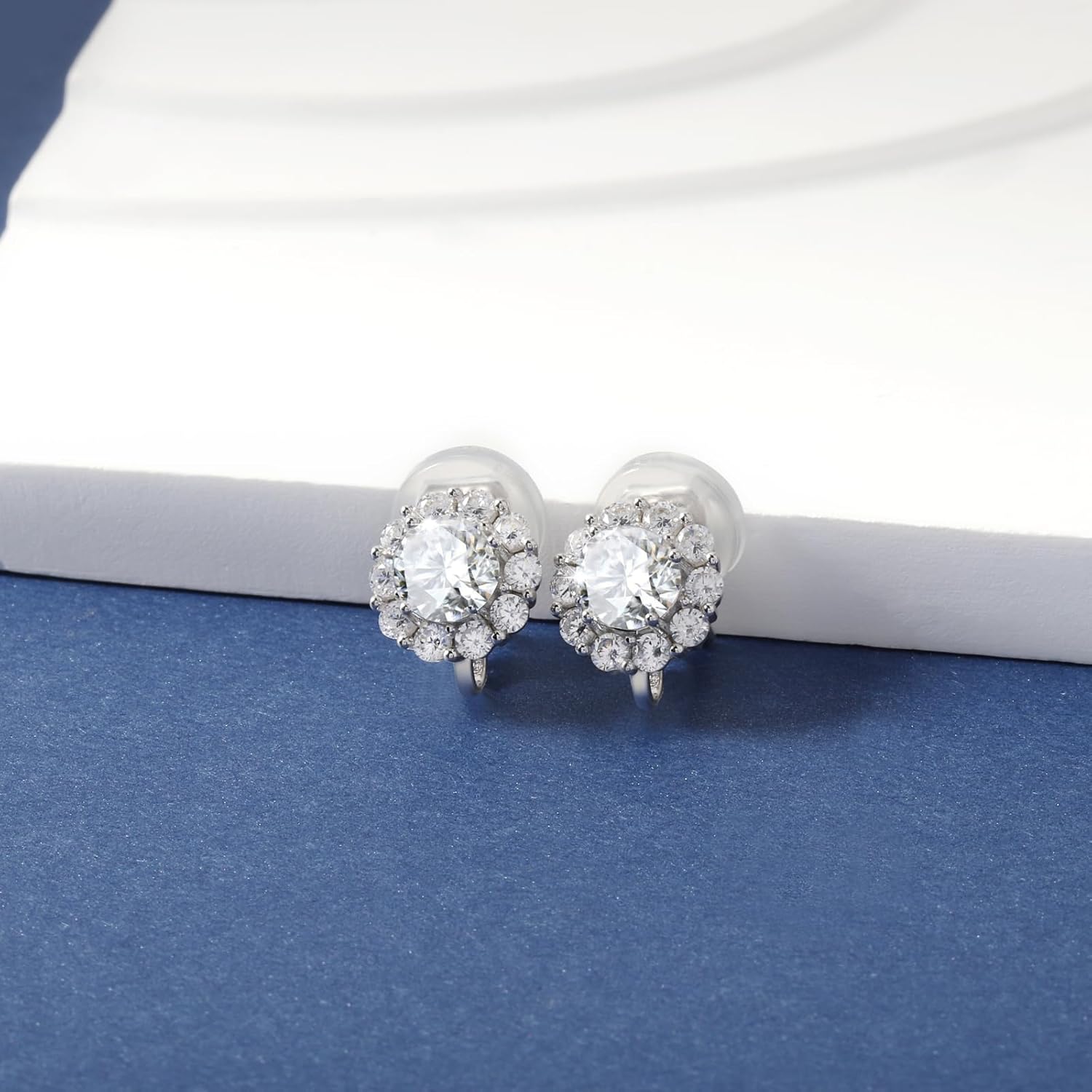 Moissanite Halo Earrings for Women - 925 Sterling Silver 2CT Moissan Screw Back/Dangle/Clip On Earring Piercing Hypoallergenic Jewelry Gifts