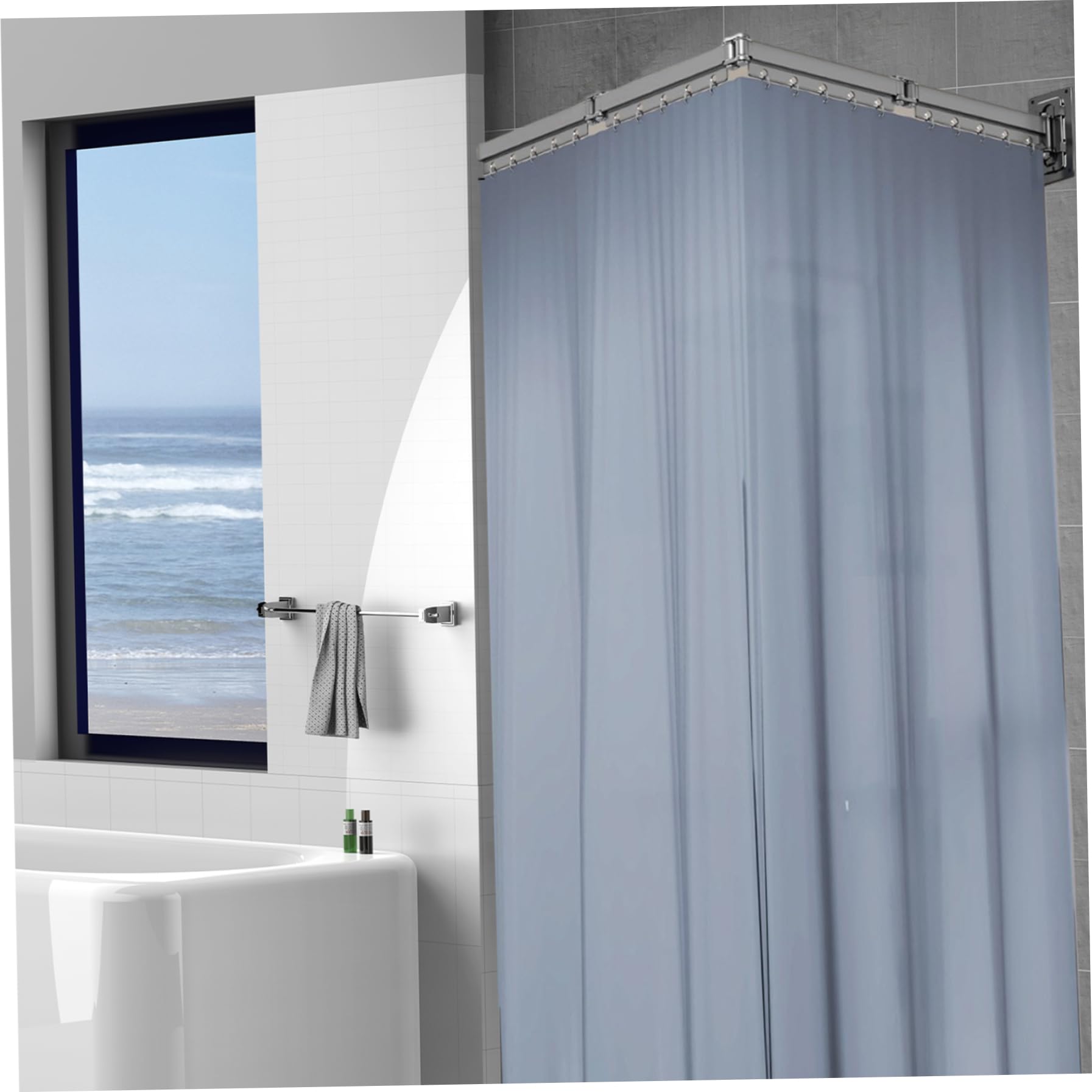 Cortina de ducha retráctil, cortina de ducha plegable resistente con aleación de aluminio, riel extraíble, estante de lavandería para baño, bañera de esquina, hogar, 4 pliegues.