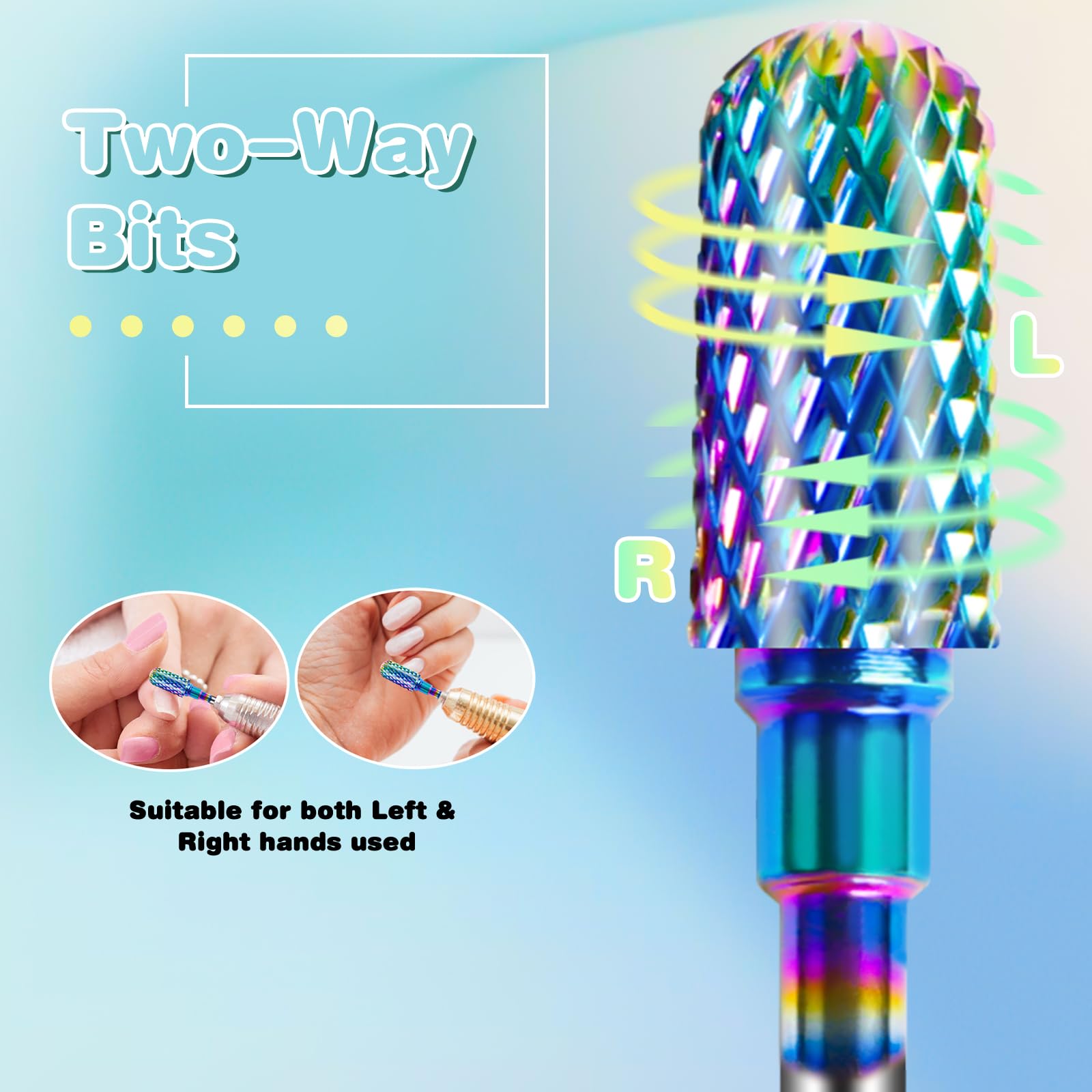 Juego de 6 brocas para uñas con cepillo de limpieza, brocas profesionales de carburo de tungsteno de 3/32 pulgadas, brocas de uñas para cutículas, brocas removedoras para uñas de gel acrílico